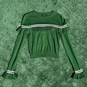 Forever 21 - Long Flare Sleeve Green White Cropped Sweater Women's size Small